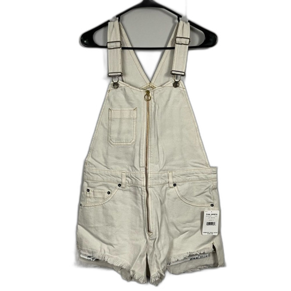 NWT We The Free Off White Sunkissed Shortfall Denim Overalls Size 8 - Picture 2 of 6